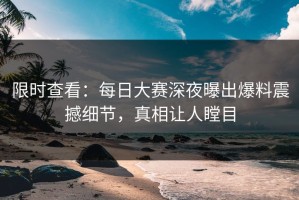 限时查看：每日大赛深夜曝出爆料震撼细节，真相让人瞠目