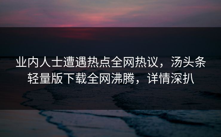 业内人士遭遇热点全网热议，汤头条轻量版下载全网沸腾，详情深扒