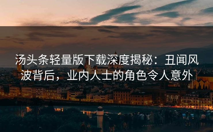 汤头条轻量版下载深度揭秘：丑闻风波背后，业内人士的角色令人意外