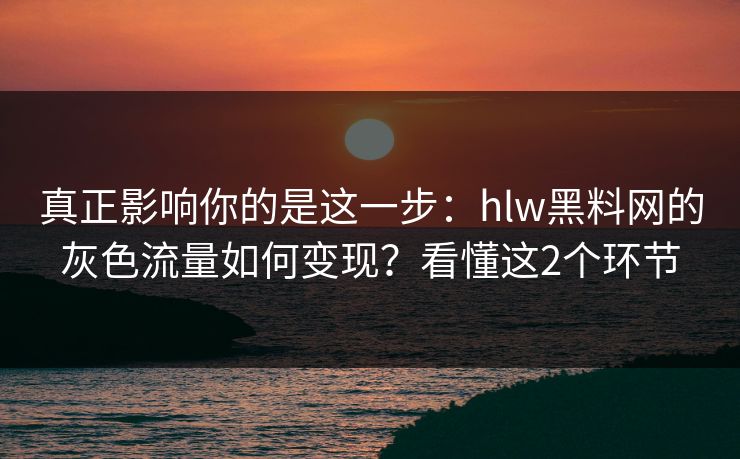 真正影响你的是这一步：hlw黑料网的灰色流量如何变现？看懂这2个环节