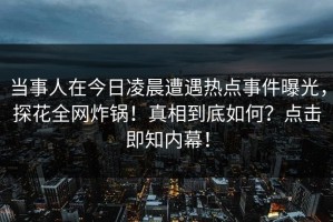 当事人在今日凌晨遭遇热点事件曝光，探花全网炸锅！真相到底如何？点击即知内幕！