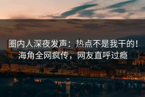 圈内人深夜发声：热点不是我干的！海角全网疯传，网友直呼过瘾
