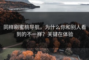 同样刷蜜桃导航，为什么你和别人看到的不一样？关键在体验