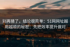 别再猜了，结论很简单：51网网址越用越顺的秘密：先把效率提升做对