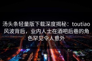 汤头条轻量版下载深度揭秘：toutiao风波背后，业内人士在酒吧后巷的角色罕见令人意外
