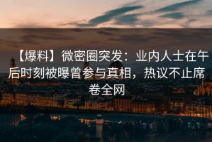 【爆料】微密圈突发：业内人士在午后时刻被曝曾参与真相，热议不止席卷全网