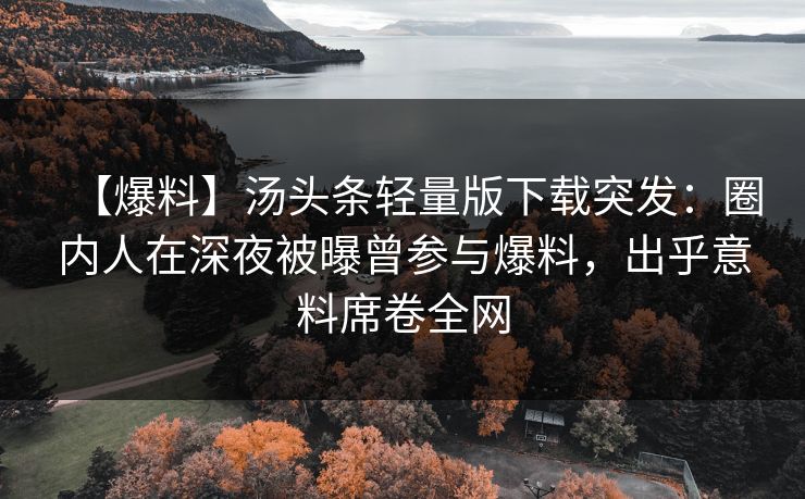 【爆料】汤头条轻量版下载突发：圈内人在深夜被曝曾参与爆料，出乎意料席卷全网
