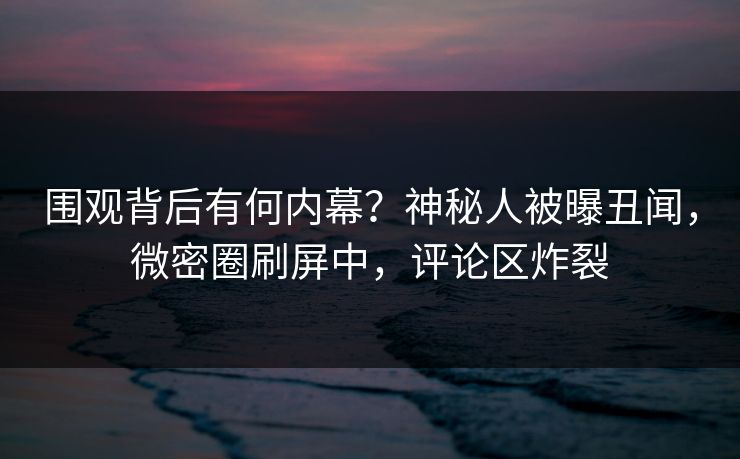 围观背后有何内幕？神秘人被曝丑闻，微密圈刷屏中，评论区炸裂