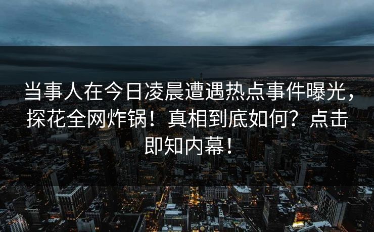 当事人在今日凌晨遭遇热点事件曝光，探花全网炸锅！真相到底如何？点击即知内幕！