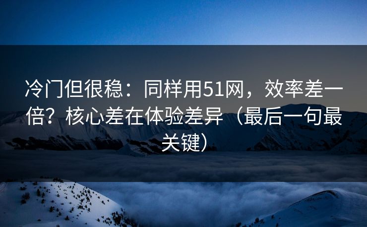 冷门但很稳：同样用51网，效率差一倍？核心差在体验差异（最后一句最关键）